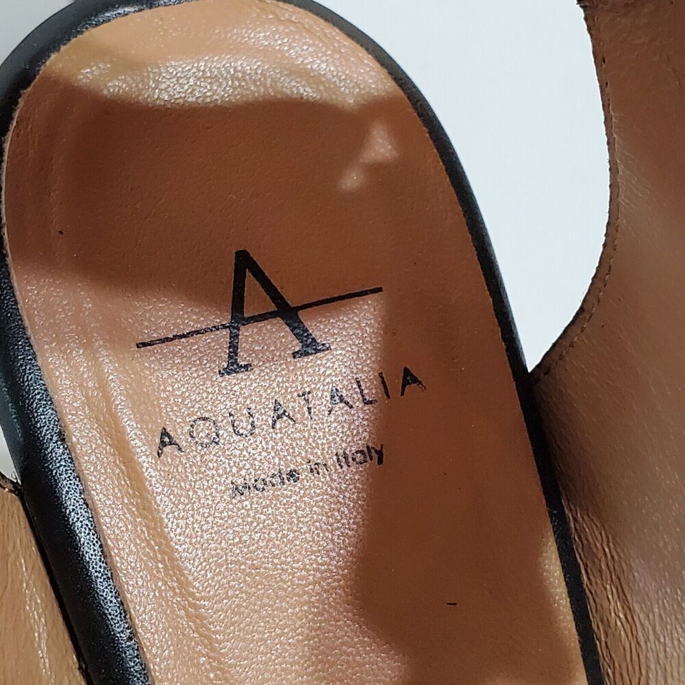 Aquatalia Womens Leather Sandals Sz 6.5M Samara Perforated Block Heel Black - Picture 3 of 8